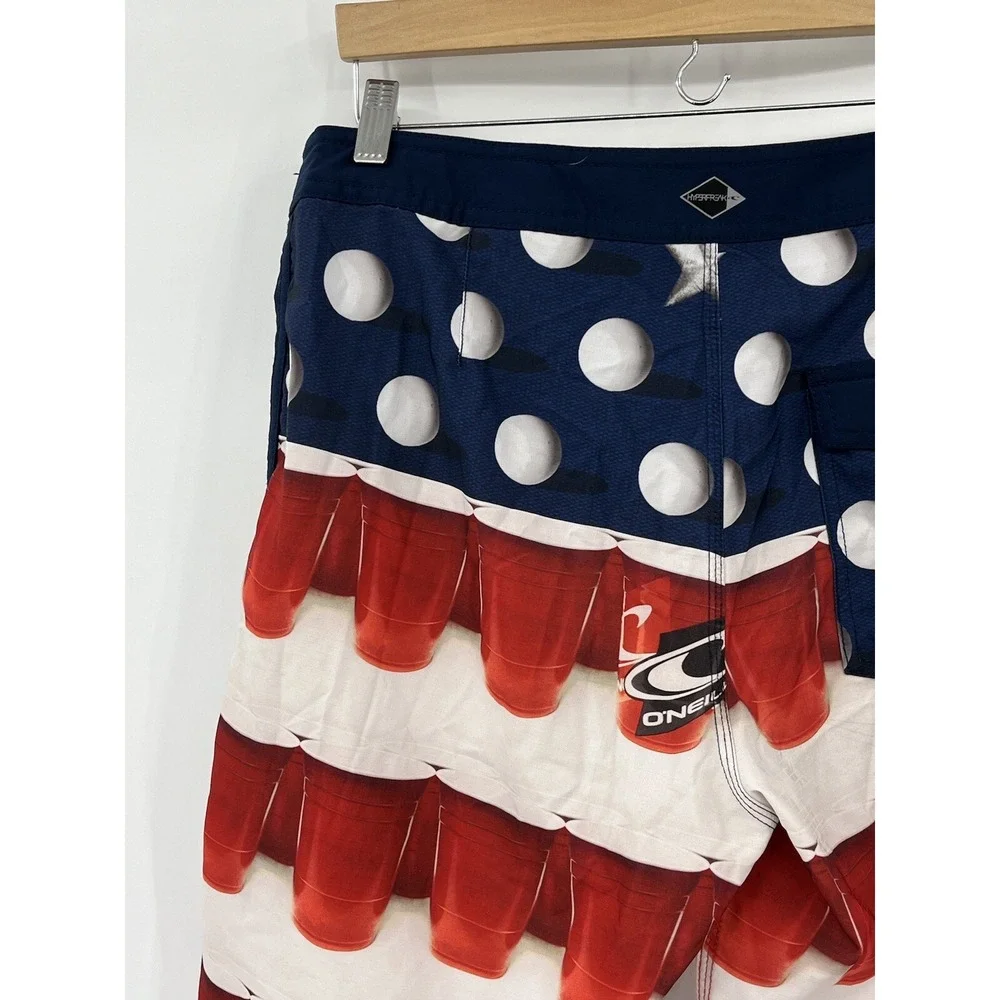 O'Neill Hyperfreak Red Solo Cup Beer Pong Board Shorts Swim Trunks 33 Measure 34